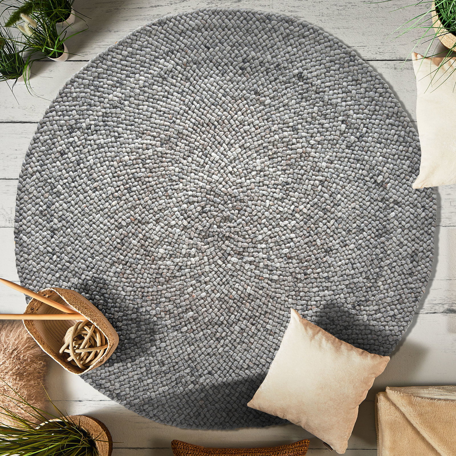 Kibek Woll-Teppich - Harpsund Grau 200 cm Ø
