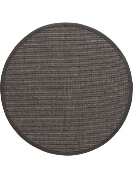 Runder, dunkelgrauer Teppich mit feiner Textur und glattem Rand auf weißem Hintergrund.