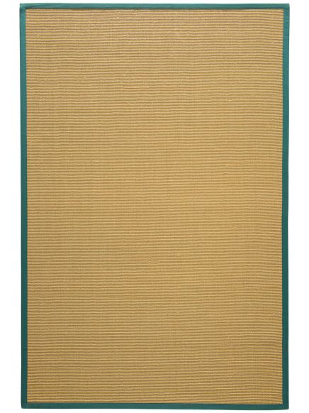 Rechteckige beige Matte mit grünem Rand auf weißem Hintergrund.