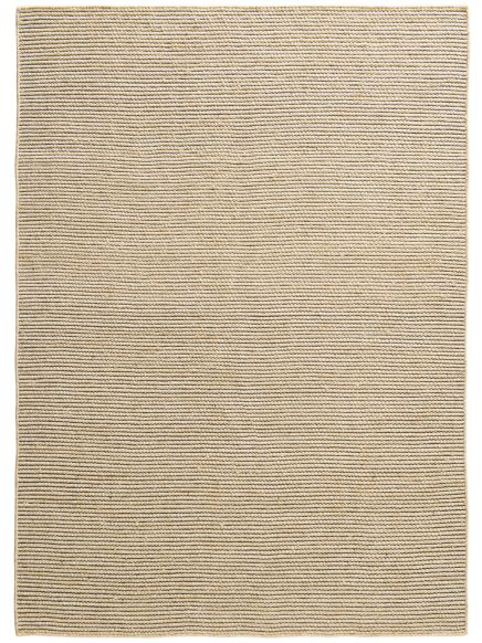 Beiger, rechteckiger Teppich mit feiner Textur und gleichmäßigem Muster auf weißem Hintergrund.