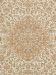 Teppich zeigt zentrales Blumenmuster in Beige, Orange und Hellblau auf hellem Hintergrund.