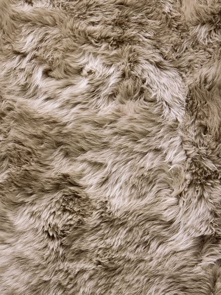 Nahaufnahme von flauschigem, hellbraunem Fell mit unregelmäßiger Struktur und Textur.
