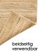 Juteteppich, Ecke hochgeklappt, zeigt Wendefähigkeit, auf weißem Hintergrund, Text: beidseitig verwendbar.