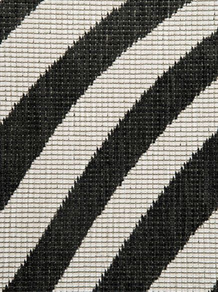 Nahaufnahme von schwarz-weiß gestreiftem Textilgewebe mit sichtbarer Webstruktur.