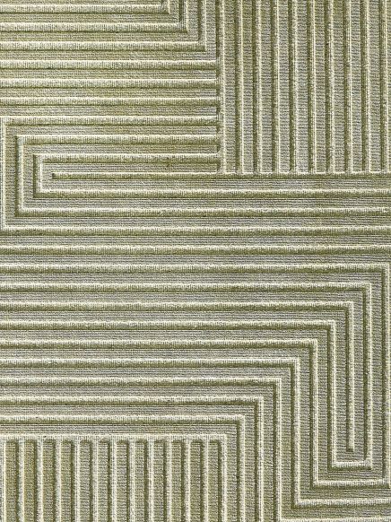 Textiloberfläche mit geprägtem geometrischem Linienmuster aus rechtwinkligen Ecken in hellem Grün.