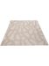 Quadratischer Teppich zeigt abstraktes Linienmuster in Beige und Hellgrau auf weißem Hintergrund.