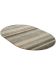 oval geformter teppich mit streifenmuster in beige, braun und grau auf weißem hintergrund