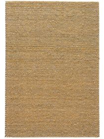 Teppich zeigt dichtes Muster aus kleinen, runden, beige-braunen Elementen auf weißem Hintergrund.