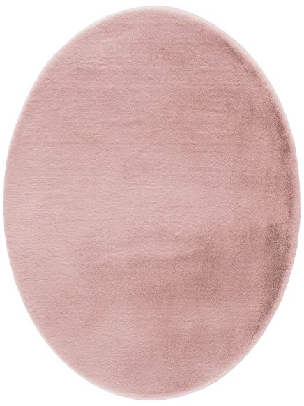 Runder Teppich liegt flach, rosa Farbe, auf weißem Hintergrund.