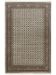 Orientteppich zeigt florales Muster in Beige, Braun und Blau mit breitem Rand und Quasten.