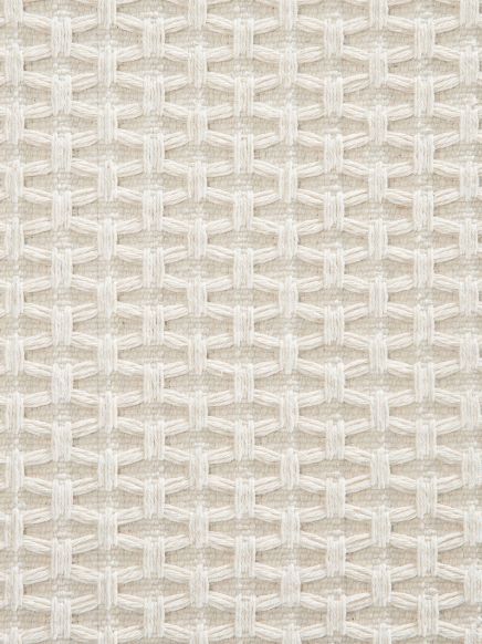 Textil mit gewebtem, rechteckigem Muster in hellen Beigetönen, Nahaufnahme.