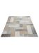 Rechteckiger Teppich mit geometrischem Muster in Grau, Beige und Weiß auf weißem Hintergrund.